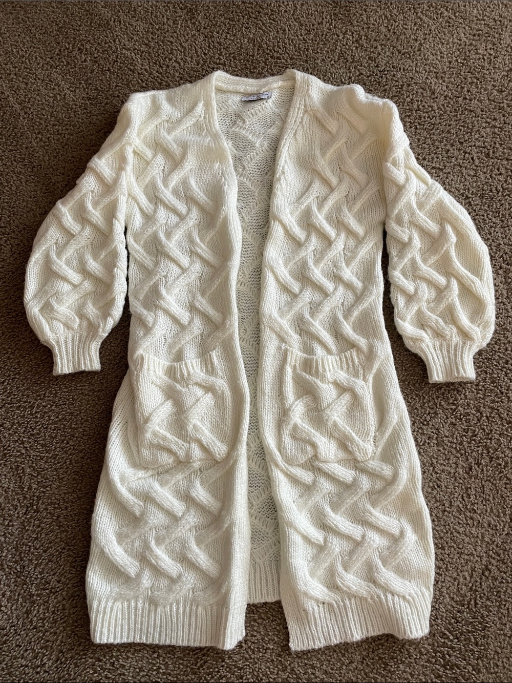 Pink Lily Cream Cable Knit Open Front Cardigan